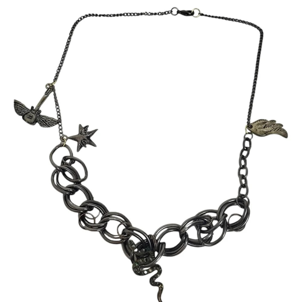 Guitar Angel Wing Stainless Steel Chain Dangle Charm Necklace